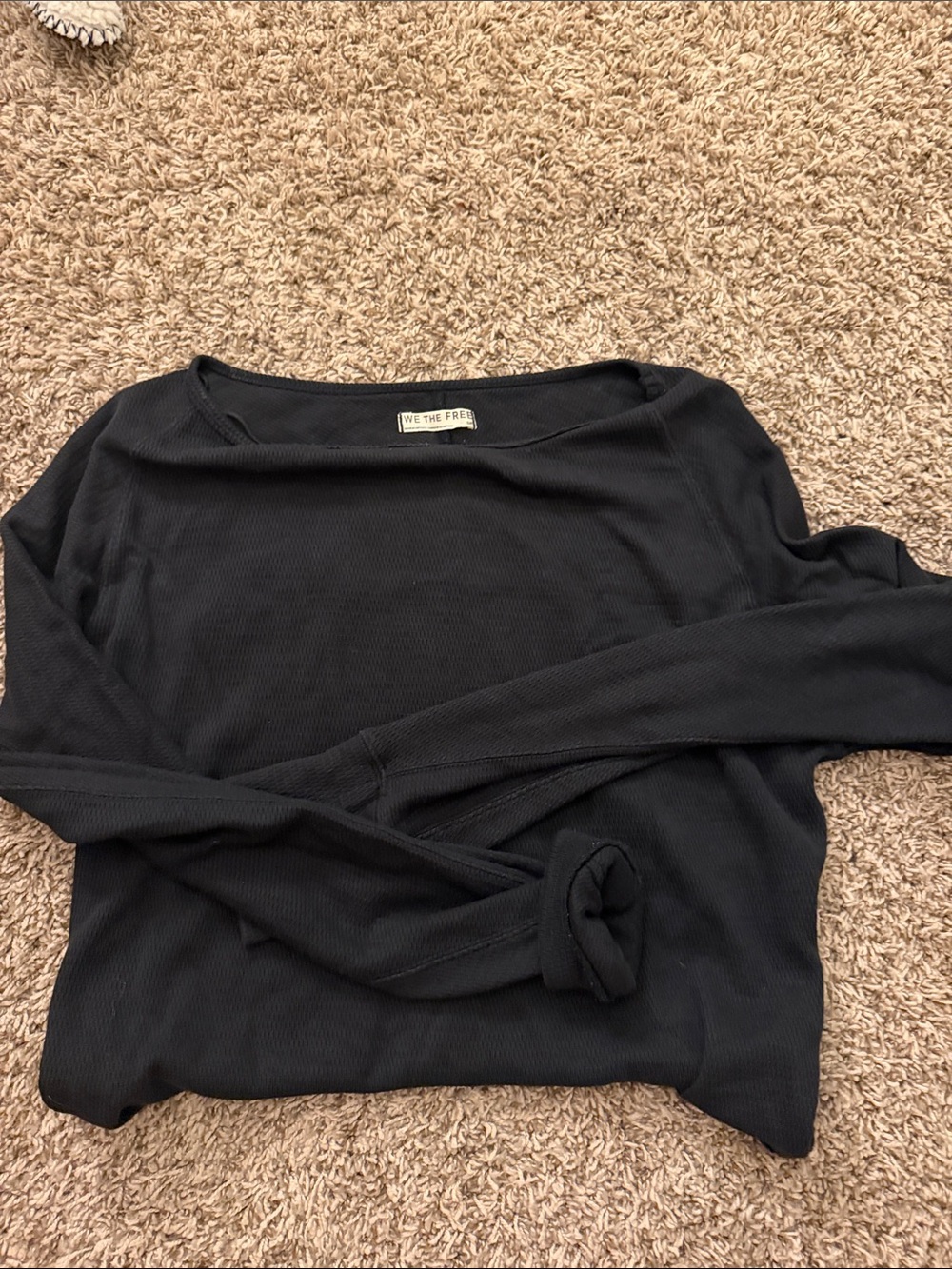 We The Free Black Ribbed Boatneck Long Sleeve Top